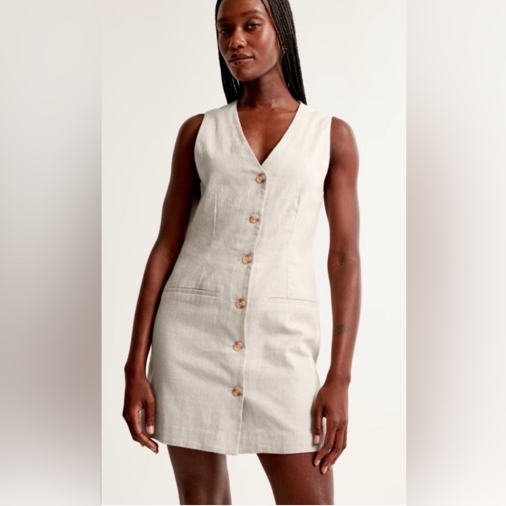 Abercrombie & Fitch Cream Button-Front Sleeveless Mini Dress